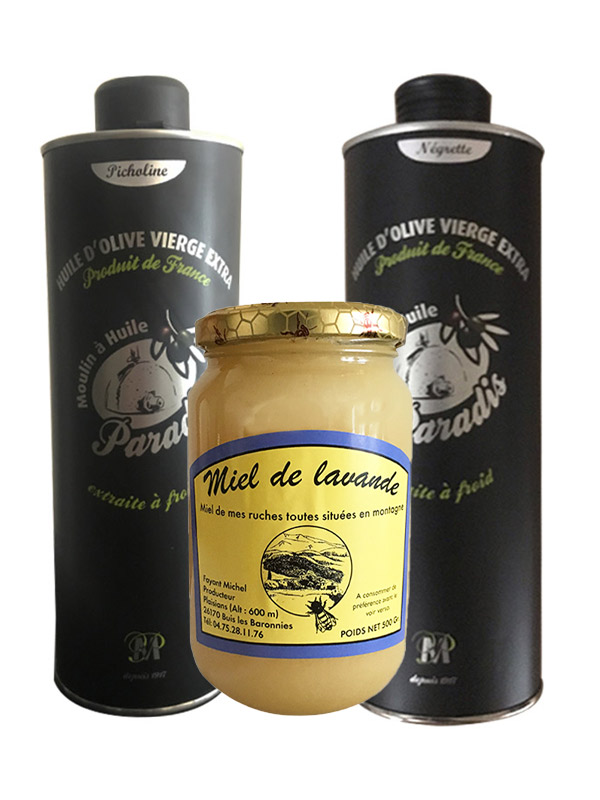 Coffret Huiles d'olive du Gard et Miel de lavande de France
